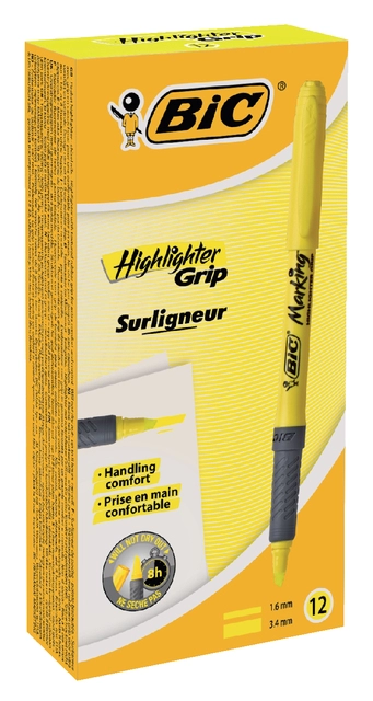 Een Markeerstift Bic brite liner grip geel koop je bij VHK Kantoorartikelen