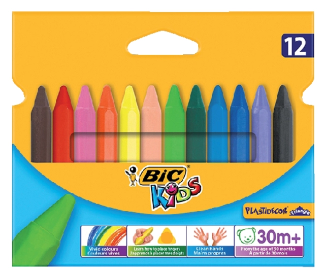 Een Kleurkrijt BicKids 857 Plastidecor triangel assorti etui à 12st koop je bij VHK Kantoorartikelen