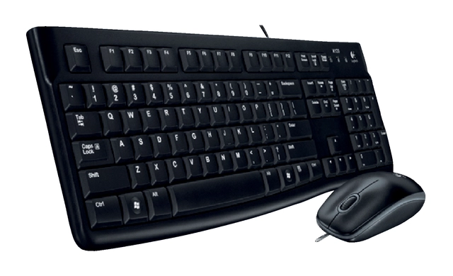 Een Toetsenbord Logitech K120 Qwerty +muis zwart koop je bij VHK Kantoorartikelen