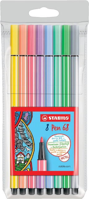 Een Viltstift STABILO Pen 68 medium pastel assorti etui à 8 stuks koop je bij VHK Kantoorartikelen