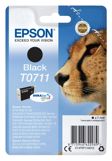 Een Inktcartridge Epson T0711 zwart koop je bij VHK Kantoorartikelen