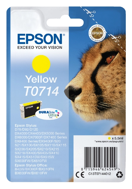 Een Inktcartridge Epson T0714 geel koop je bij VHK Kantoorartikelen