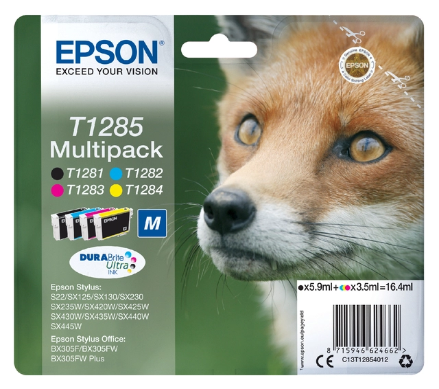 Een Inktcartridge Epson T1285 zwart + 3 kleuren koop je bij VHK Kantoorartikelen