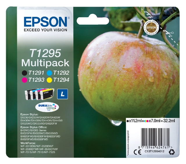 Een Inktcartridge Epson T1295 zwart + 3 kleuren koop je bij Hoekmankantoorartikelen.nl