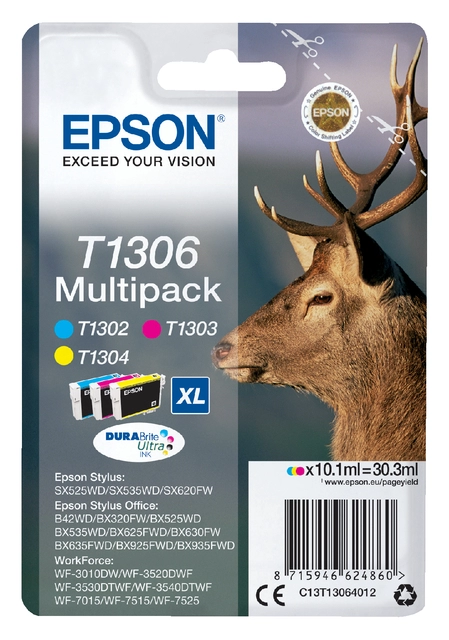 Een Inktcartridge Epson T1306 3 kleuren koop je bij VHK Kantoorartikelen