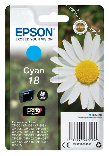 Een Inktcartridge Epson 18 T1802 blauw koop je bij VHK Kantoorartikelen