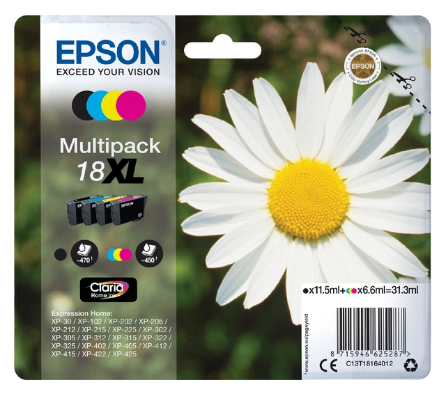 Een Inktcartridge Epson 18XL T1816 zwart + 3 kleuren koop je bij VHK Kantoorartikelen