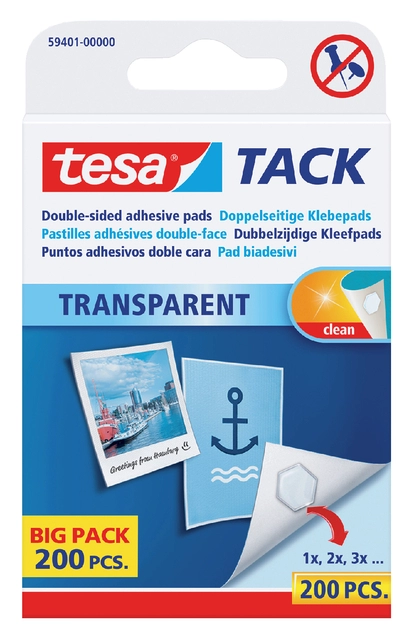 Een Kleefpads tesa® TACK dubbelzijdig transparant 200 stuks 200 stuks koop je bij Hoekmankantoorartikelen.nl