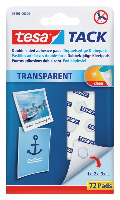 Een Kleefpads tesa® TACK dubbelzijdig transparant 72 stuks 72 stuks koop je bij Hoekmankantoorartikelen.nl