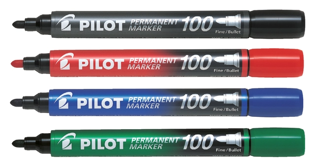 Een Viltstift PILOT 100 rond fijn assorti blister à 4 stuks koop je bij VHK Kantoorartikelen