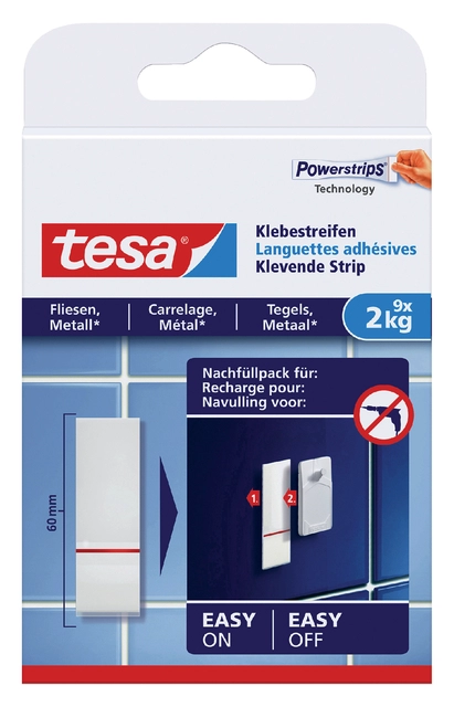 Een Kleefstrips tesa® tegels & metaal 2kg wit 9 stuks koop je bij Hoekmankantoorartikelen.nl