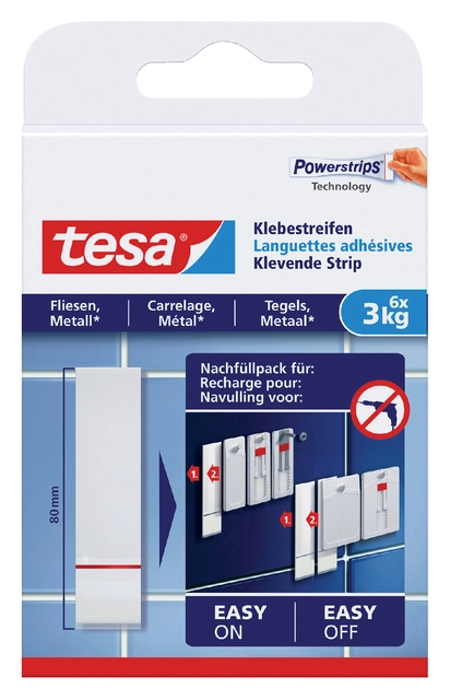 Een Kleefstrips tesa® tegels & metaal 3kg wit 6 stuks koop je bij Hoekmankantoorartikelen.nl