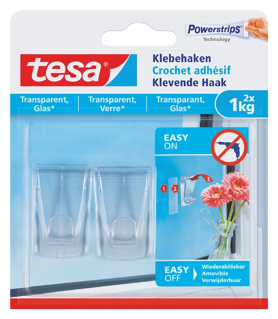 Een Klevende haak tesa® 1kg transparant 2 stuks koop je bij Hoekmankantoorartikelen.nl