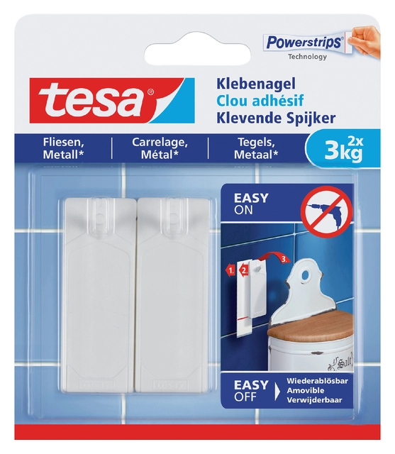 Een Klevende Spijker tesa® tegels & metaal 3kg wit 2 stuks koop je bij Hoekmankantoorartikelen.nl