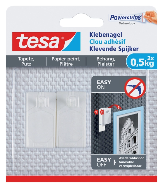 Een Klevende spijker tesa® behang en pleisterwerk 0,5kg wit 2 stuks koop je bij Hoekmankantoorartikelen.nl