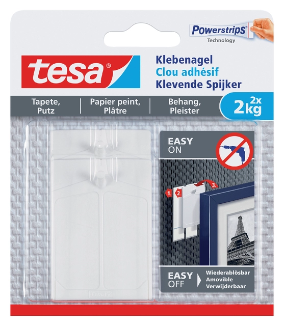 Een Klevende spijker tesa® behang en pleisterwerk 2kg wit 2 stuks koop je bij Hoekmankantoorartikelen.nl