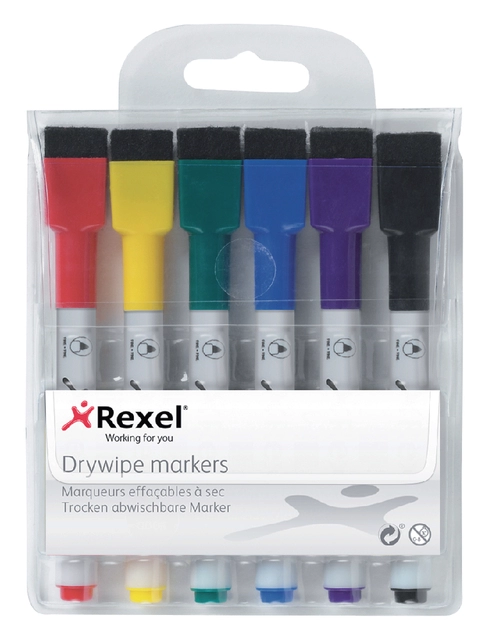 Een Whiteboardstift Rexel mini assorti 6 stuks koop je bij Hoekmankantoorartikelen.nl