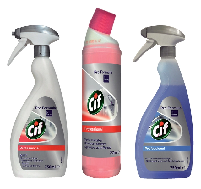 Een Sanitairreiniger Cif Professional spray 750ml koop je bij VHK Kantoorartikelen