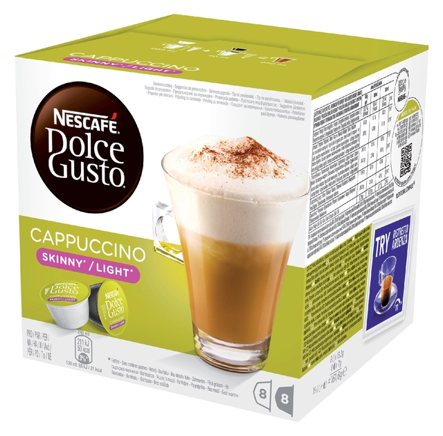 Een Koffiecups Dolce Gusto Cappuccino light 16 stuks voor 8 kopjes koop je bij VHK Kantoorartikelen