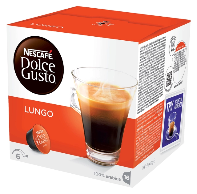 Een Koffiecups Dolce Gusto Lungo 16 stuks koop je bij VHK Kantoorartikelen