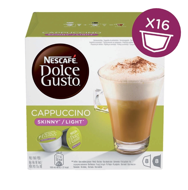 Een Koffiecups Dolce Gusto Cappuccino light 16 stuks voor 8 kopjes koop je bij VHK Kantoorartikelen