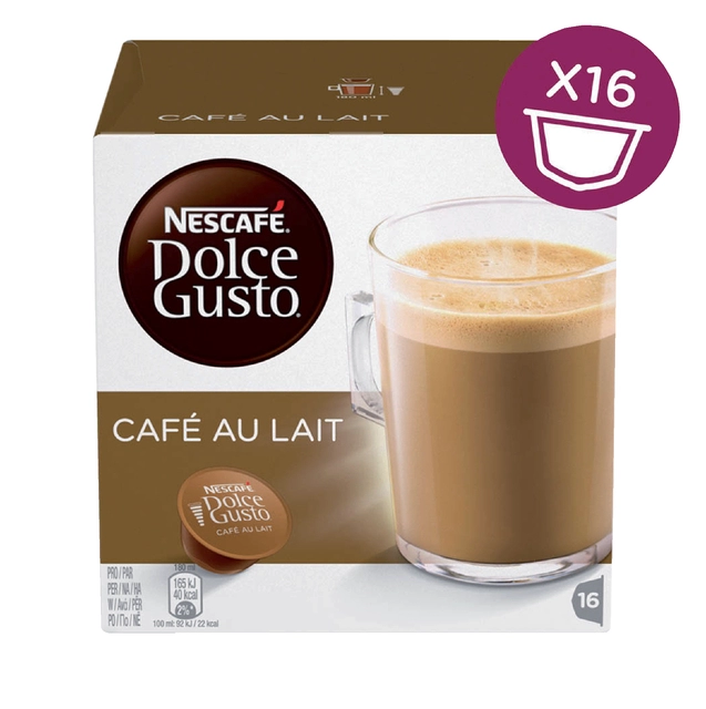 Een Koffiecups Dolce Gusto Cafe au Lait 16 stuks koop je bij VHK Kantoorartikelen