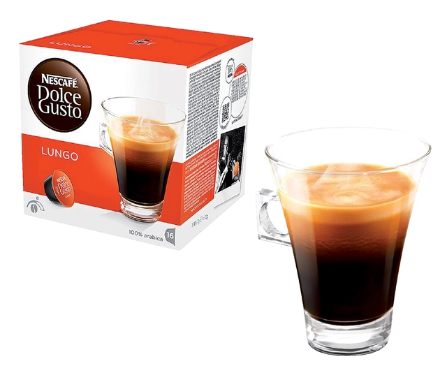 Een Koffiecups Dolce Gusto Lungo 16 stuks koop je bij VHK Kantoorartikelen