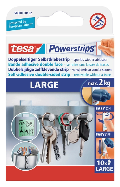 Een Kleefstrips tesa Powerstrips® LARGE dubbelzijdig 2kg 10 stuks koop je bij Hoekmankantoorartikelen.nl