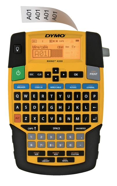 Een Labelprinter Dymo Rhino 4200 industrieel qwerty 19mm geel koop je bij VHK Kantoorartikelen