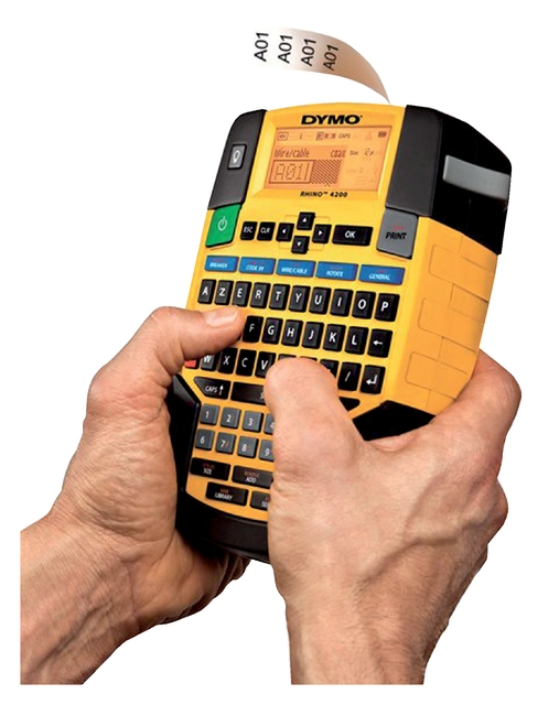 Een Labelprinter Dymo Rhino 4200 industrieel azerty 19mm geel koop je bij VHK Kantoorartikelen