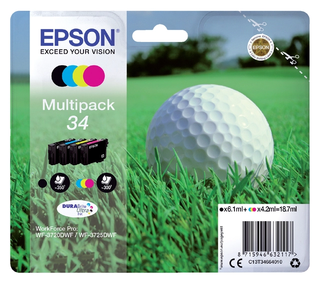 Een Inktcartridge Epson 34 T3466 zwart + 3 kleuren koop je bij VHK Kantoorartikelen