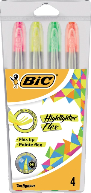 Een Markeerstift Bic flex assorti blister à 4 stuks koop je bij VHK Kantoorartikelen