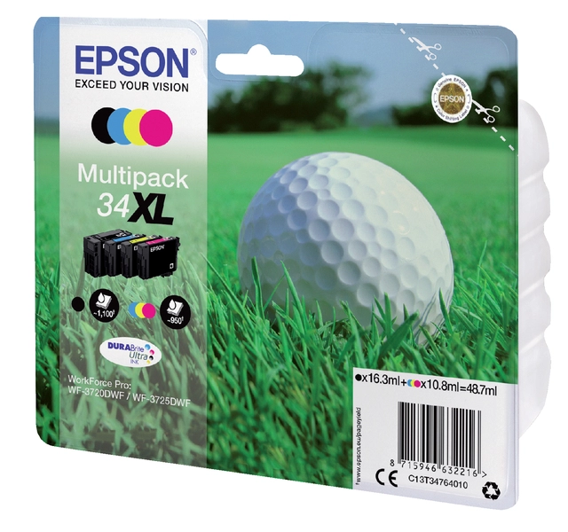 Een Inktcartridge Epson 34XL T3476 zwart + 3 kleuren koop je bij VHK Kantoorartikelen