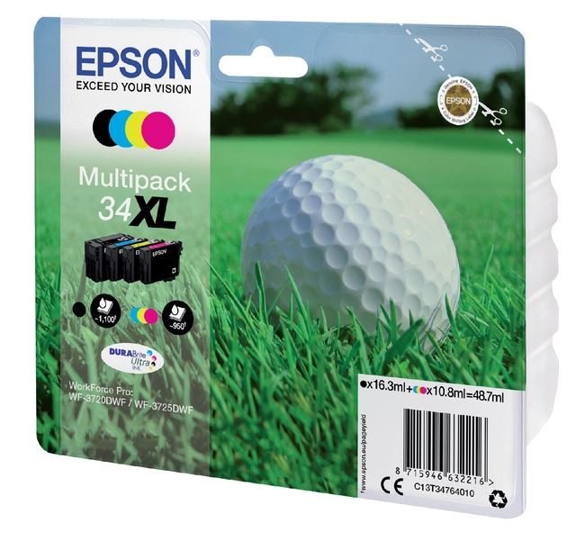 Een Inktcartridge Epson 34XL T3476 zwart + 3 kleuren koop je bij VHK Kantoorartikelen