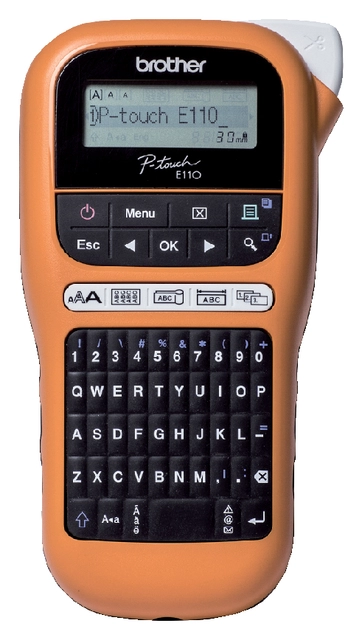 Een Labelprinter Brother P-touch TZe PT-E110 draagbaar qwerty 12mm oranje koop je bij Hoekmankantoorartikelen.nl