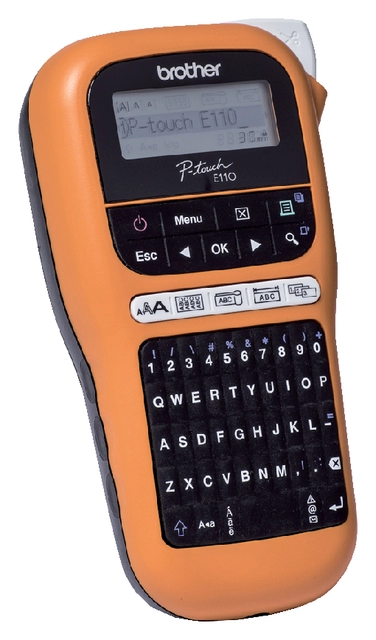 Een Labelprinter Brother P-touch TZe PT-E110 draagbaar qwerty 12mm oranje koop je bij Hoekmankantoorartikelen.nl