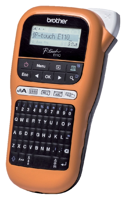 Een Labelprinter Brother P-touch TZe PT-E110 draagbaar qwerty 12mm oranje koop je bij Hoekmankantoorartikelen.nl