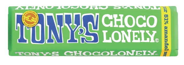 Een Chocolade Tony's Chocolonely amandel zeezout reep 47gr koop je bij VHK Kantoorartikelen