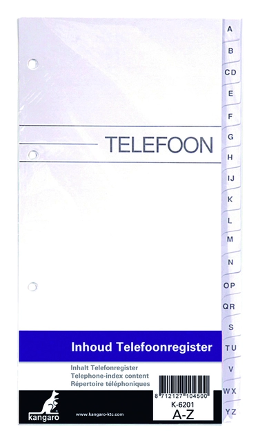 Een Telefoonalbum Kangaro navulling A-Z 200x100mm 4-rings koop je bij VHK Kantoorartikelen