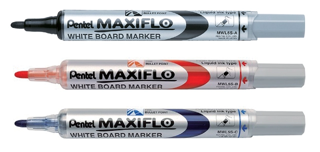 Een Viltstift Pentel MWL5S Maxiflo whiteboard rond 1mm zwart koop je bij Hoekmankantoorartikelen.nl