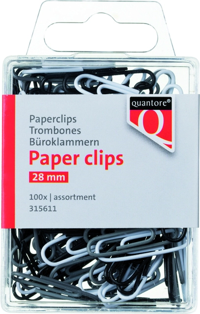 Een Paperclip Quantore blister 28mm assorti 100 stuks koop je bij Hoekmankantoorartikelen.nl