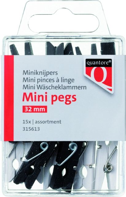 Een Miniknijper Quantore blister 34mm assorti 15 stuks koop je bij Hoekmankantoorartikelen.nl