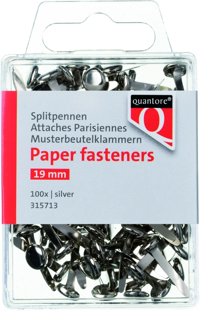 Een Splitpen Quantore blister 19mm zilver 100 stuks koop je bij Hoekmankantoorartikelen.nl