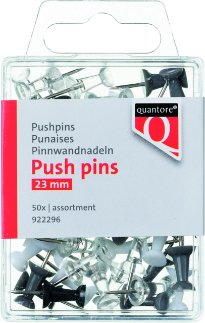 Een Push pins Quantore blister assorti 50 stuks koop je bij Hoekmankantoorartikelen.nl