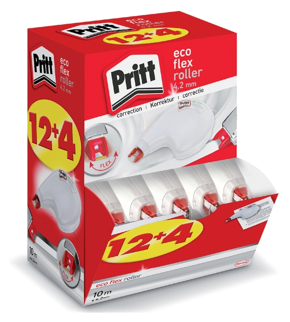 Een Correctieroller Pritt ECO Flex 4.2mmx10m promo pack à 12+4 gratis koop je bij Hoekmankantoorartikelen.nl