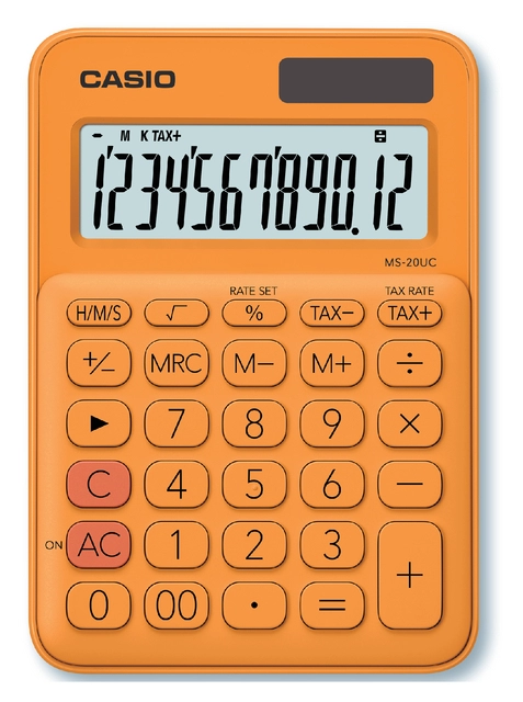 Een Rekenmachine Casio MS-20UC oranje koop je bij VHK Kantoorartikelen