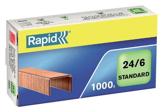 Een Nieten Rapid 24/6 verkoperd standaard 1000 stuks koop je bij Hoekmankantoorartikelen.nl