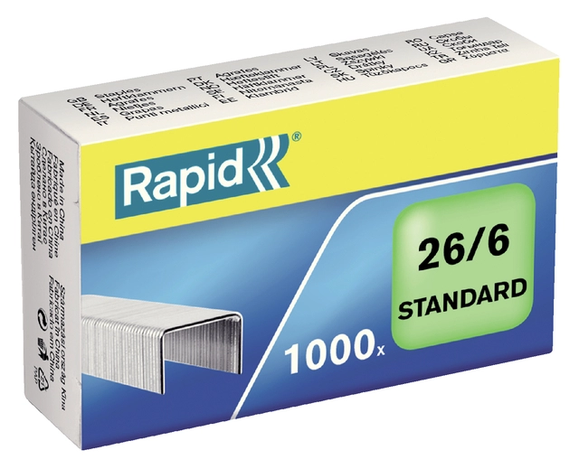 Een Nieten Rapid 26/6 gegalvaniseerd standaard 1000 stuks koop je bij Hoekmankantoorartikelen.nl