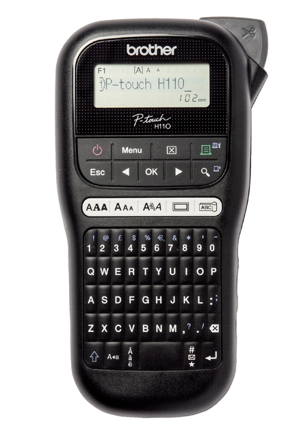 Een Labelprinter Brother P-touch TZe PT-H110 draagbaar qwerty 12mm zwart koop je bij Hoekmankantoorartikelen.nl