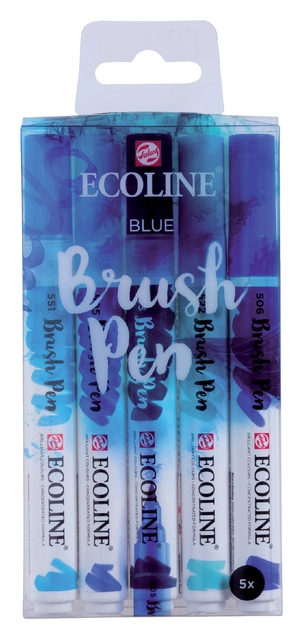 Een Brushpen Talens Ecoline set-blauw blister à 5 stuks ass koop je bij VHK Kantoorartikelen